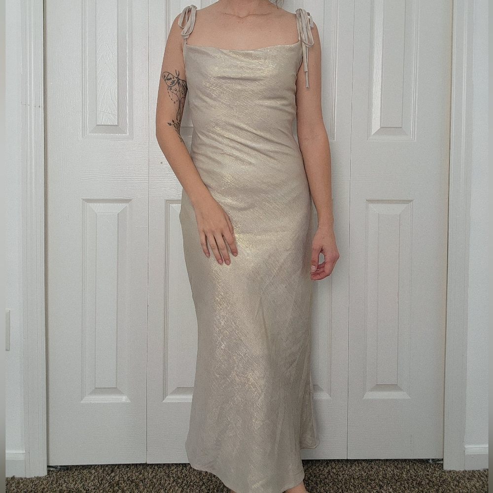Elegant Tie-Shoulder Cream Slip Dress